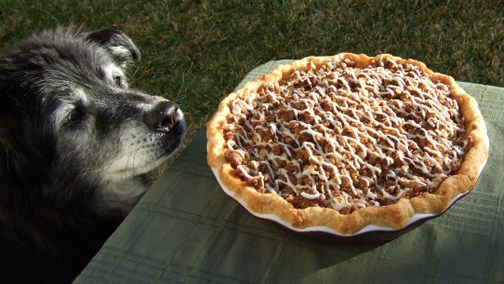 Apple Pie with Crunchy Pecan Topping and Lime Glaze